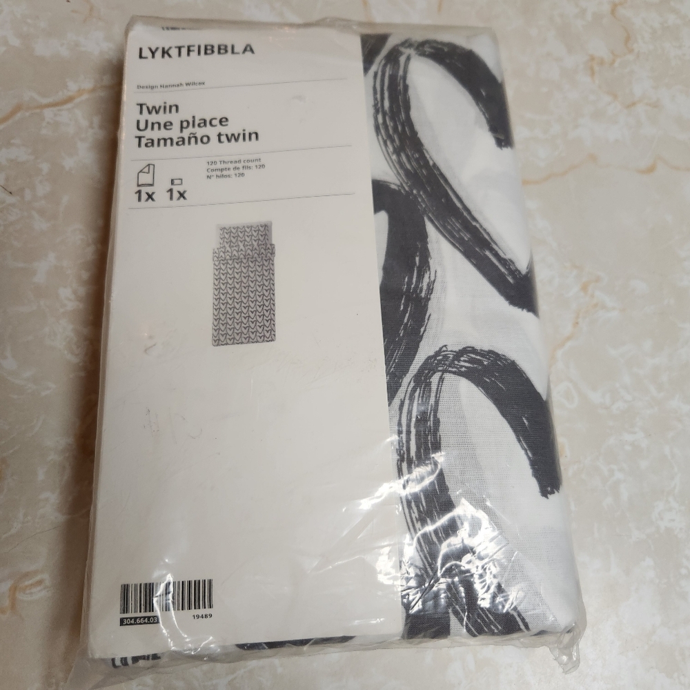Ikea LYKTFIBBLA Twin Duvet Cover W Pillowcase Set Hannah Wilcox dark Grey Hearts